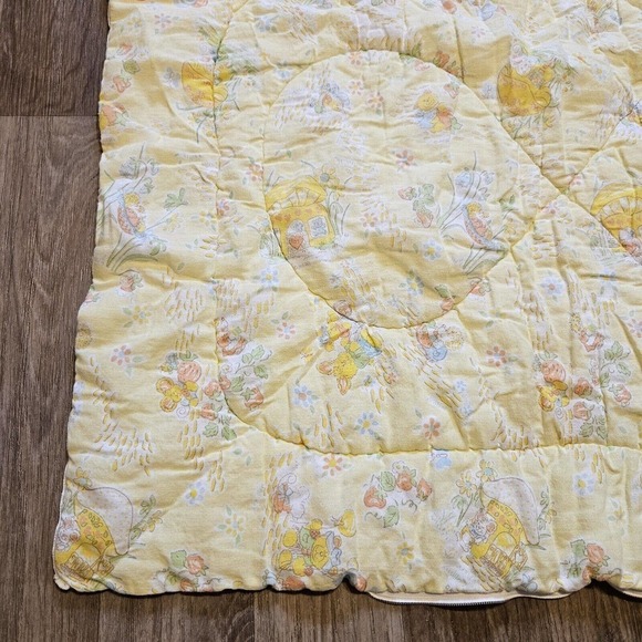 Vtg Riegal Baby Blanket Floral Teddy Bear Strawberry Print Quilt Sleep Sack - Picture 3 of 12